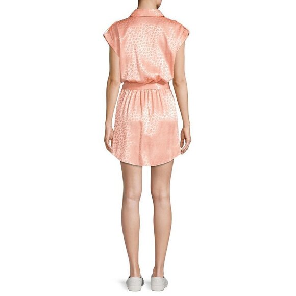 HP! NWT Joie Daran Sunset Blush Leopard Print Lustrous Satin Mini Shirt Dress - Picture 6 of 16